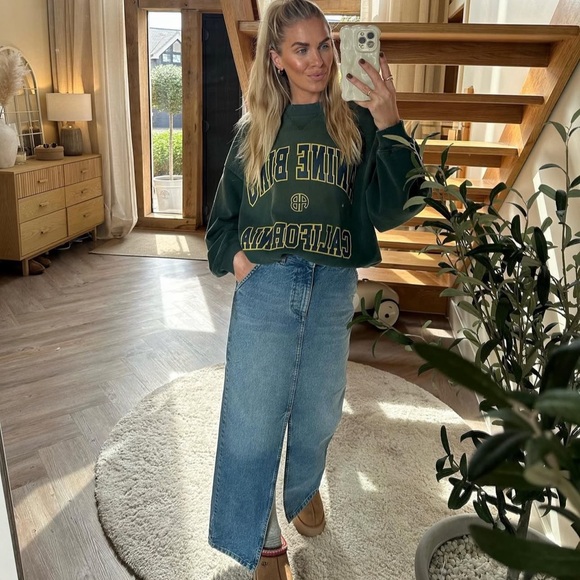 Anine Bing Jaci Sweatshirt in Washed Faded Green Size Medium - Picture 3 of 12